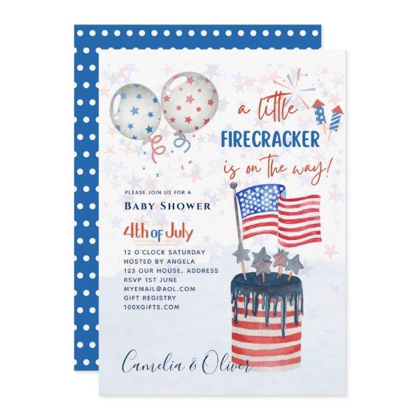 4th July BABY SHOWER INVITE Firecracker Cake Flag