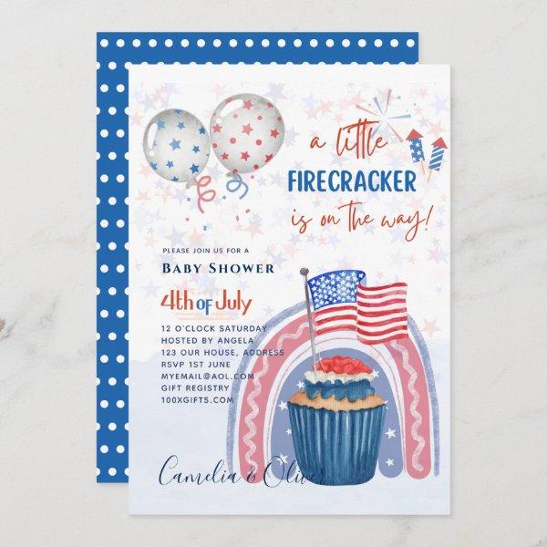 4th July BABY SHOWER INVITE Firecracker Cupcake