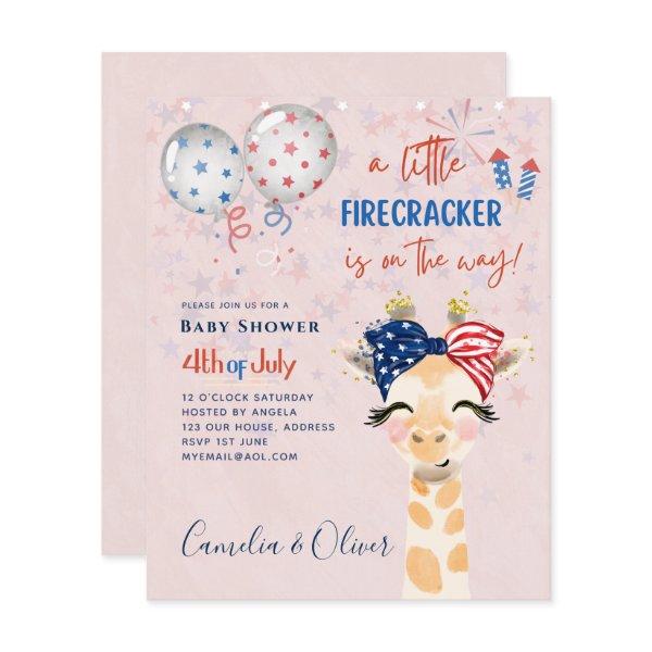 4th July BABY SHOWER INVITE Firecracker Giraffe