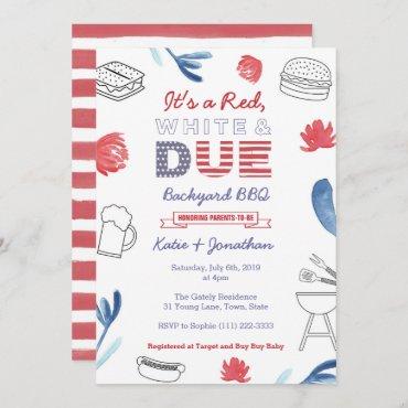 4th July Baby Shower Red White Blue Backyard BBQ Invitation