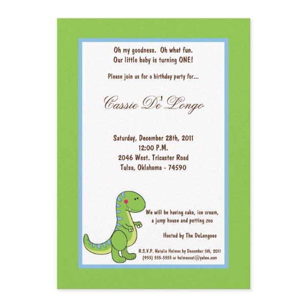 5x7 Dinosaur Birthday Party Invite