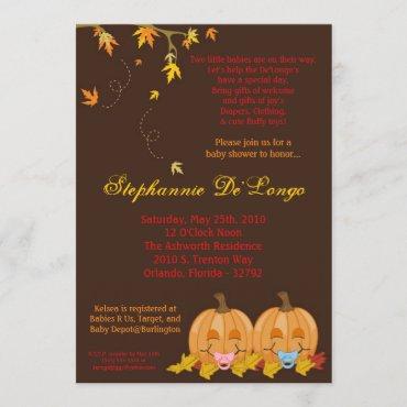 5x7 Fall Leaves TWIN TWINS Baby Shower Invitation