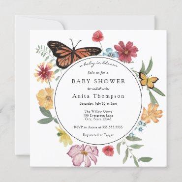 A Baby in Bloom Butterfly Wildflower Baby Shower Invitation