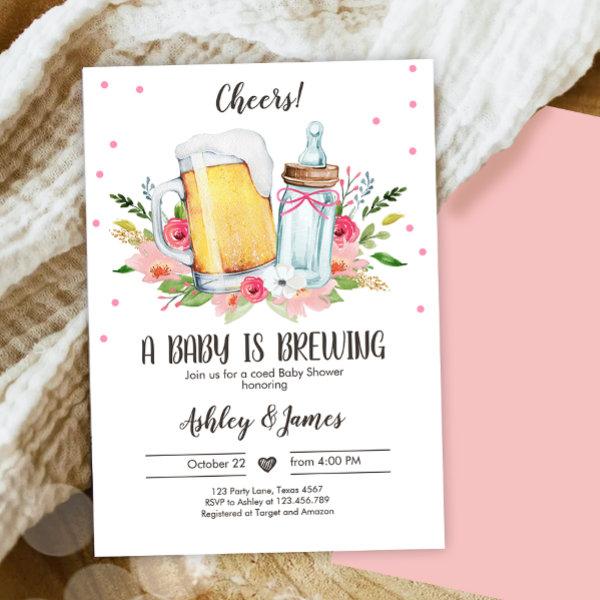 A Baby is Brewing Girl Cheers Coed Baby Shower Inv