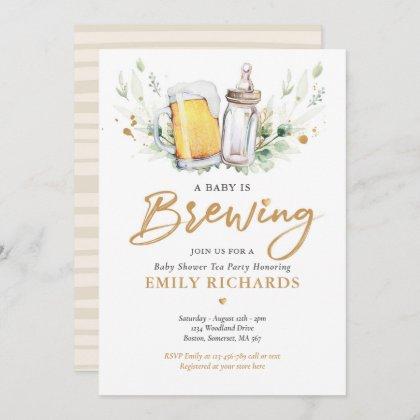 A Baby Is Brewing Greenery Beer Coed Baby Shower Invitation