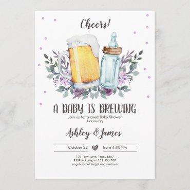 A Baby is Brewing Greenery Cheers Coed Baby Shower Invitation