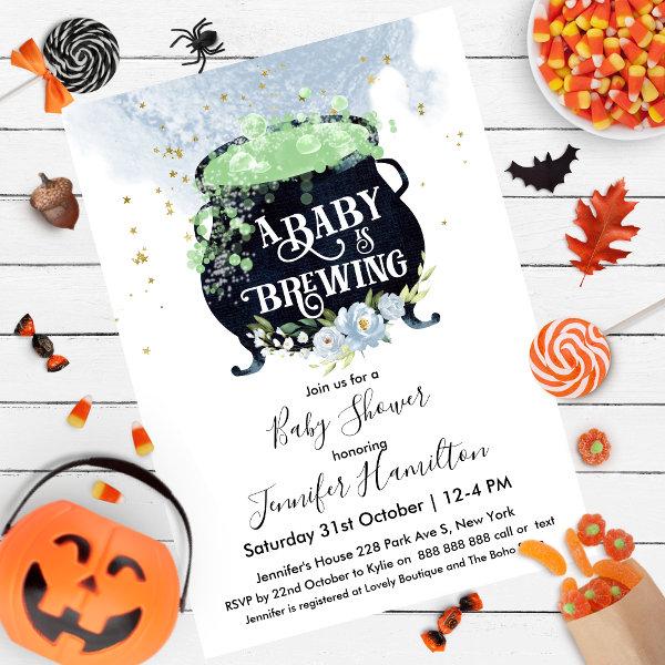 a baby is brewing Halloween Baby Shower Blue