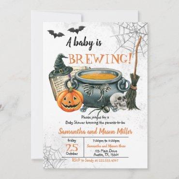 A Baby is Brewing Halloween Baby Shower  Invitation