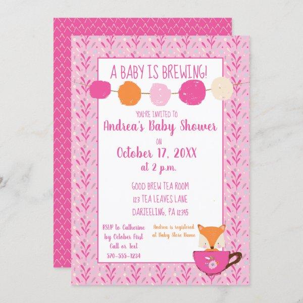 A Baby is Brewing Pink Teacup Baby Girl Shower