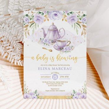 A Baby is Brewing Purple Flower Baby Shower Tea