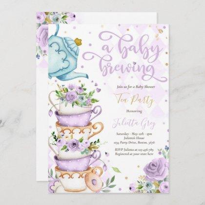 A Baby Is Brewing Tea Party Baby Shower Lilac Rose