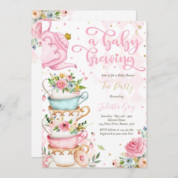 A Baby Is Brewing Tea Party Baby Shower Pink Roses