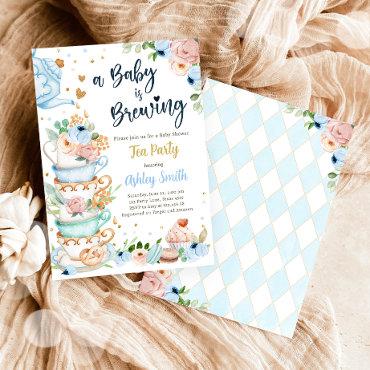 A Baby is Brewing Tea Party Blue