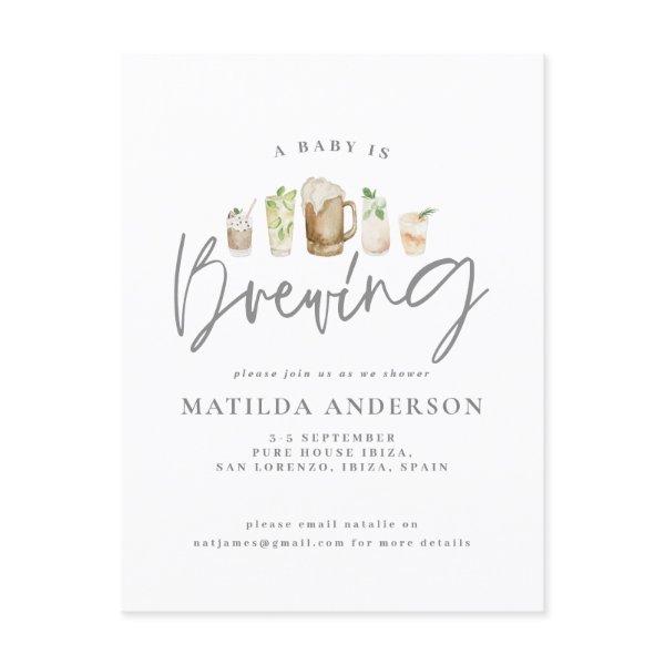 A baby is brewing watercolour beer baby shower ann holiday postcard