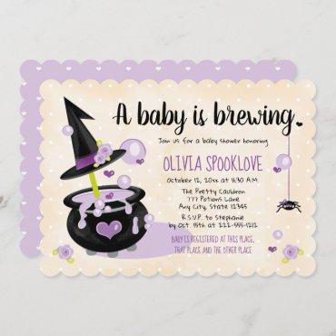 A Baby is Brewing Witch Halloween Baby Shower Invitation