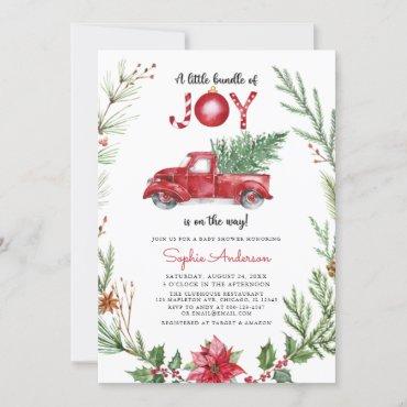 A Bundle of JOY Red Truck Christmas Baby Shower Invitation