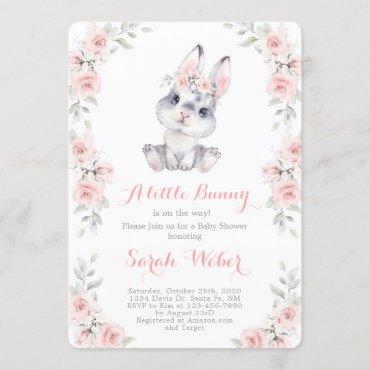 A little bunny pink baby shower girl invitation