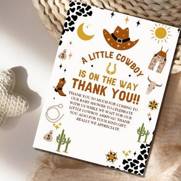 A Little Cowboy Is on The Way Cute Baby Shower Thank You Card