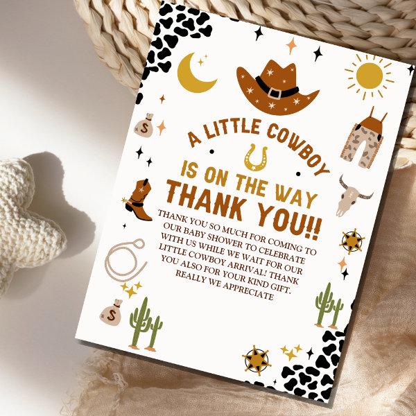 A Little Cowboy Is on The Way Cute Baby Shower Thank You Card