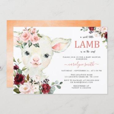 A Little Lamb Greenery Floral Baby Shower Invitation