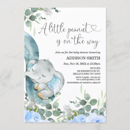 A Little Peanut Floral Elephant Baby Shower Invitation