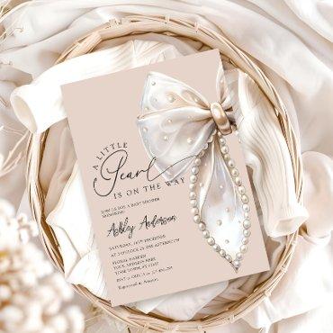 A Little Pearl Is On The Way Beige Bow
