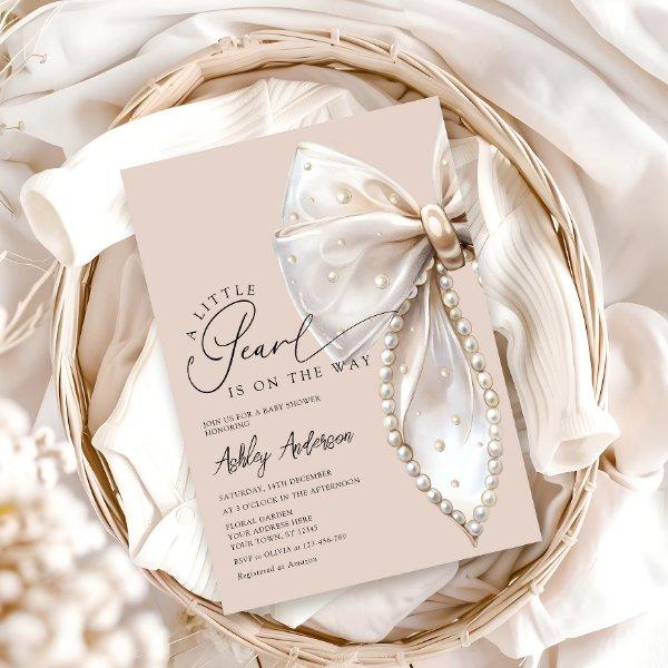A Little Pearl Is On The Way Beige Bow