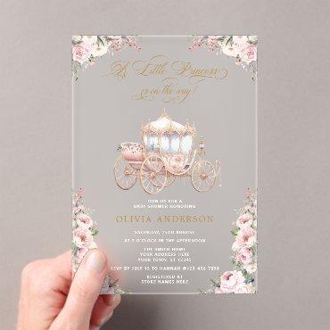 A Little Princess Carriage Pink Floral Baby Shower Acrylic