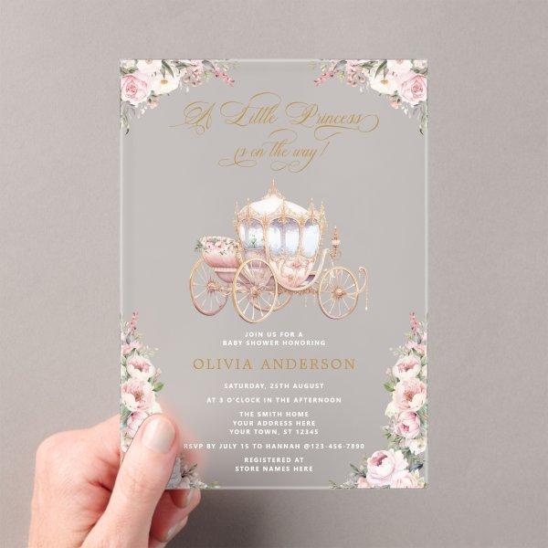 A Little Princess Carriage Pink Floral Baby Shower Acrylic