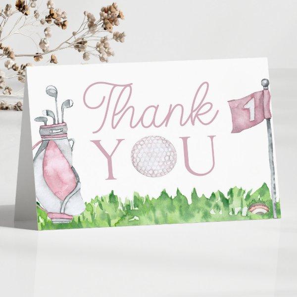 A Little Putter Pink Golf Baby Shower Thank You Card