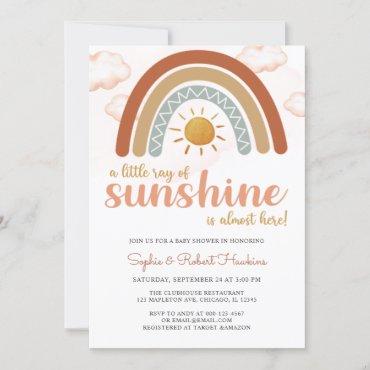  A Little Ray of Sunshine Boho Rainbow Baby Shower Invitation