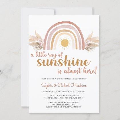 A Little Ray of Sunshine Boho Rainbow Baby Shower  Invitation