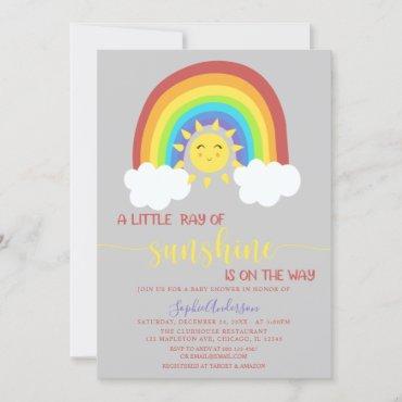 A Little Ray of Sunshine Rainbow Baby Shower Invitation