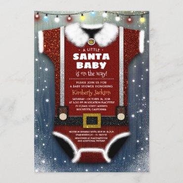 A Little Santa Baby Is On The Way Boy Baby Shower Invitation