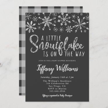 A Little Snowflake Silver Glitter Baby Shower Invitation
