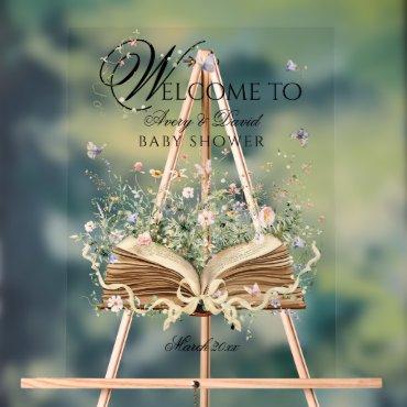 A New Chapter Begin Book Wildflower Baby Shower Acrylic Sign
