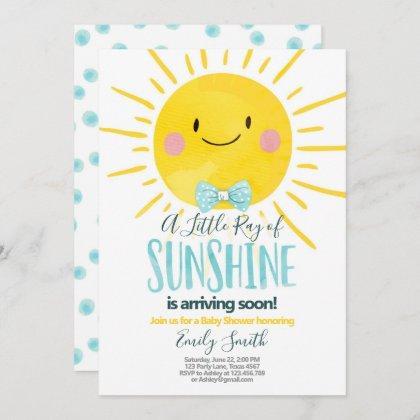 A Ray Of Sunshine Little Boy Blue Baby Shower Invitation