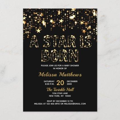 A STAR IS BORN Gold Black Baby Shower Invitation