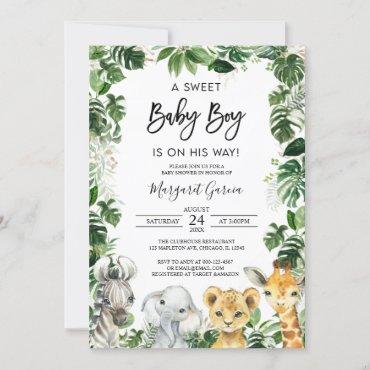 A Sweet Baby Boy Jungle Safari Animals Baby Shower Invitation