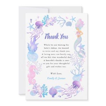 A Sweet Little Mermaid Pastel Girl Baby Shower Thank You Card