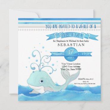 A Whale of a Boy Baby Shower Cute Aqua Blue Grey