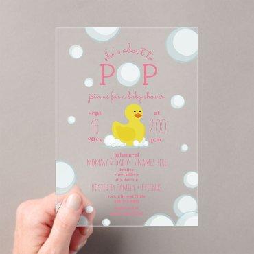About To Pop Rubber Duck Bubbles Girl Baby Shower Acrylic