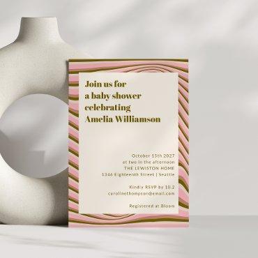 Abstract Wavy Stripes Pink and Olive