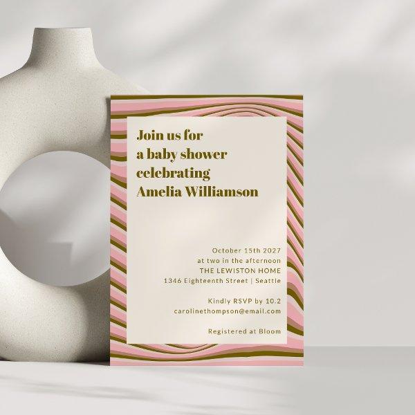 Abstract Wavy Stripes Pink and Olive
