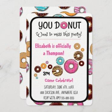 Adoption Party Modern Pink Donut Party Invitation