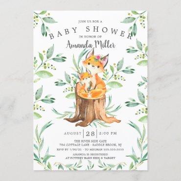 Adorable Baby Fox and Mom Baby Shower Invitation