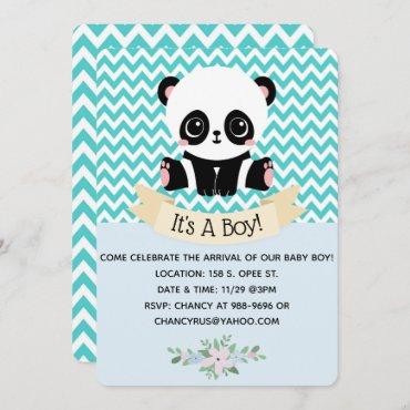 Adorable Baby Panda Blue Baby Shower Invitations