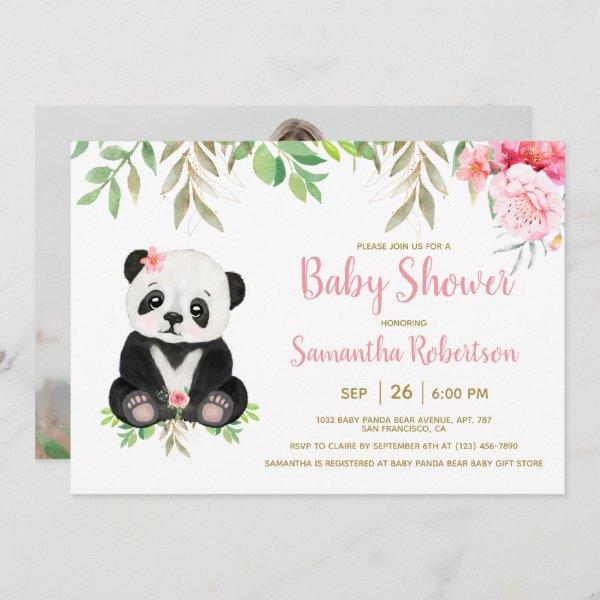 Adorable Bear Blush Pink Floral Baby Shower Photo