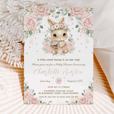 Adorable Bunny Rabbit Blush Floral Baby Shower