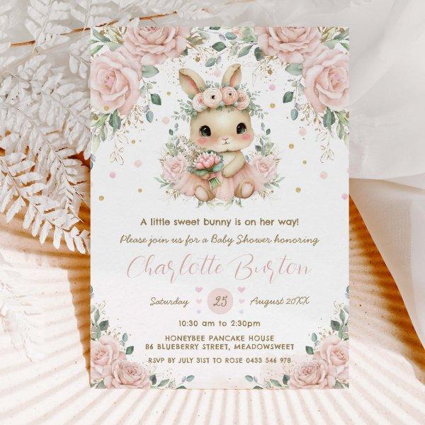 Adorable Bunny Rabbit Blush Floral Baby Shower